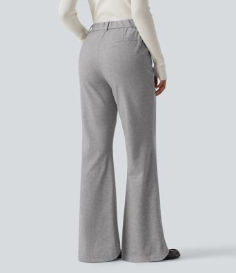 High Waisted Flare Pintuck Work Pants with Pockets