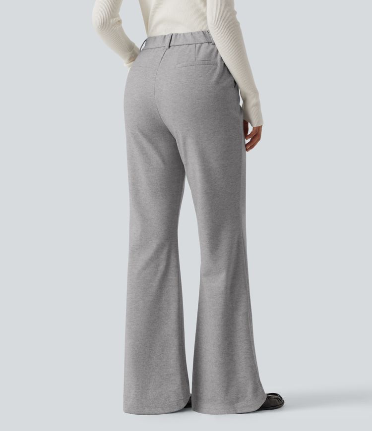 High Waisted Flare Pintuck Work Pants with Pockets