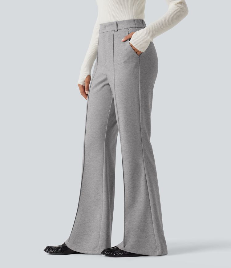 High Waisted Flare Pintuck Work Pants with Pockets