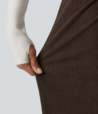 High Waisted Straight Leg Corduroy Casual Pants with Pockets
