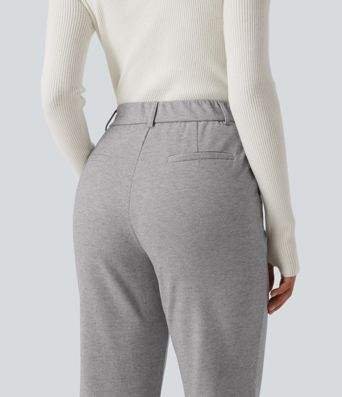 High Waisted Flare Pintuck Work Pants with Pockets