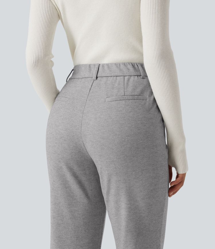 High Waisted Flare Pintuck Work Pants with Pockets