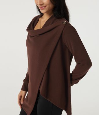 Long Sleeve Asymmetric Wrapped Casual Top Long Sleeve Asymmetric Wrapped Casual Top
