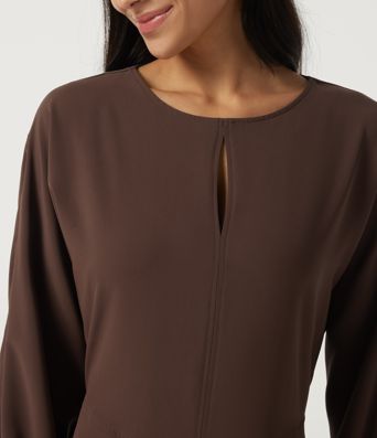 Round Neck Batwing Long Sleeve Midi Work Dress with Pockets