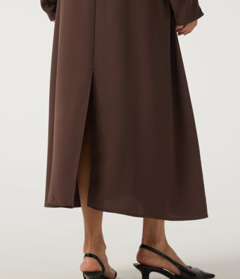 Round Neck Batwing Long Sleeve Midi Work Dress with Pockets