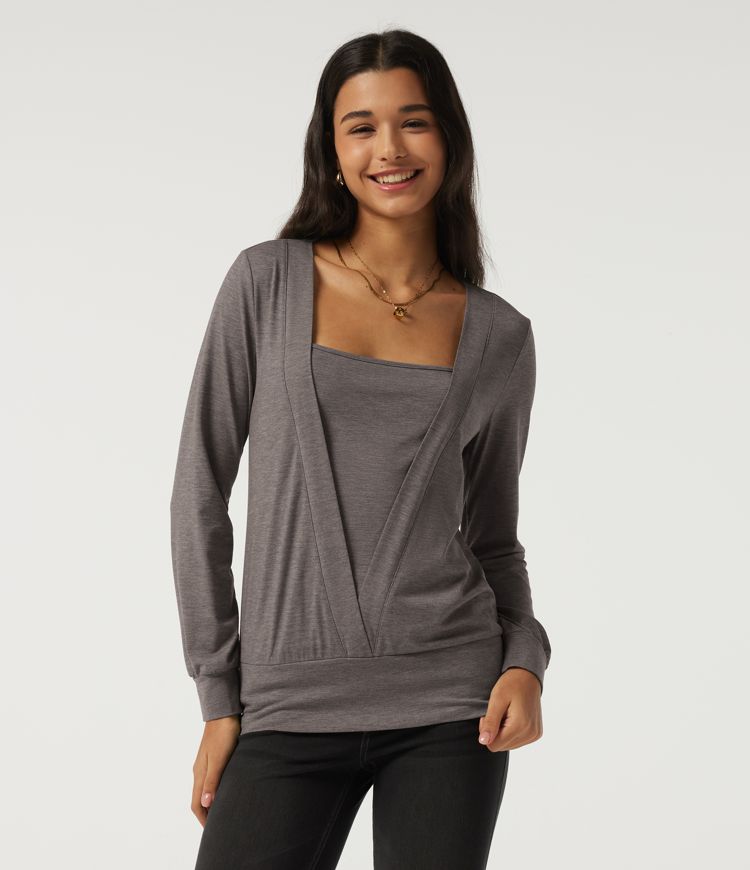 Square Neck Long Sleeve Casual Top