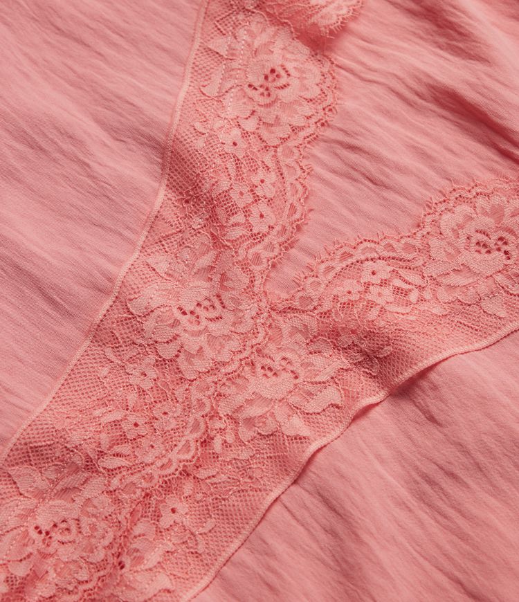 Deep V Neck Flounce Long Sleeve Tie Front Contrast Lace Resort Blouse Deep V Neck Flounce Long Sleeve Tie Front Contrast Lace Resort Blouse