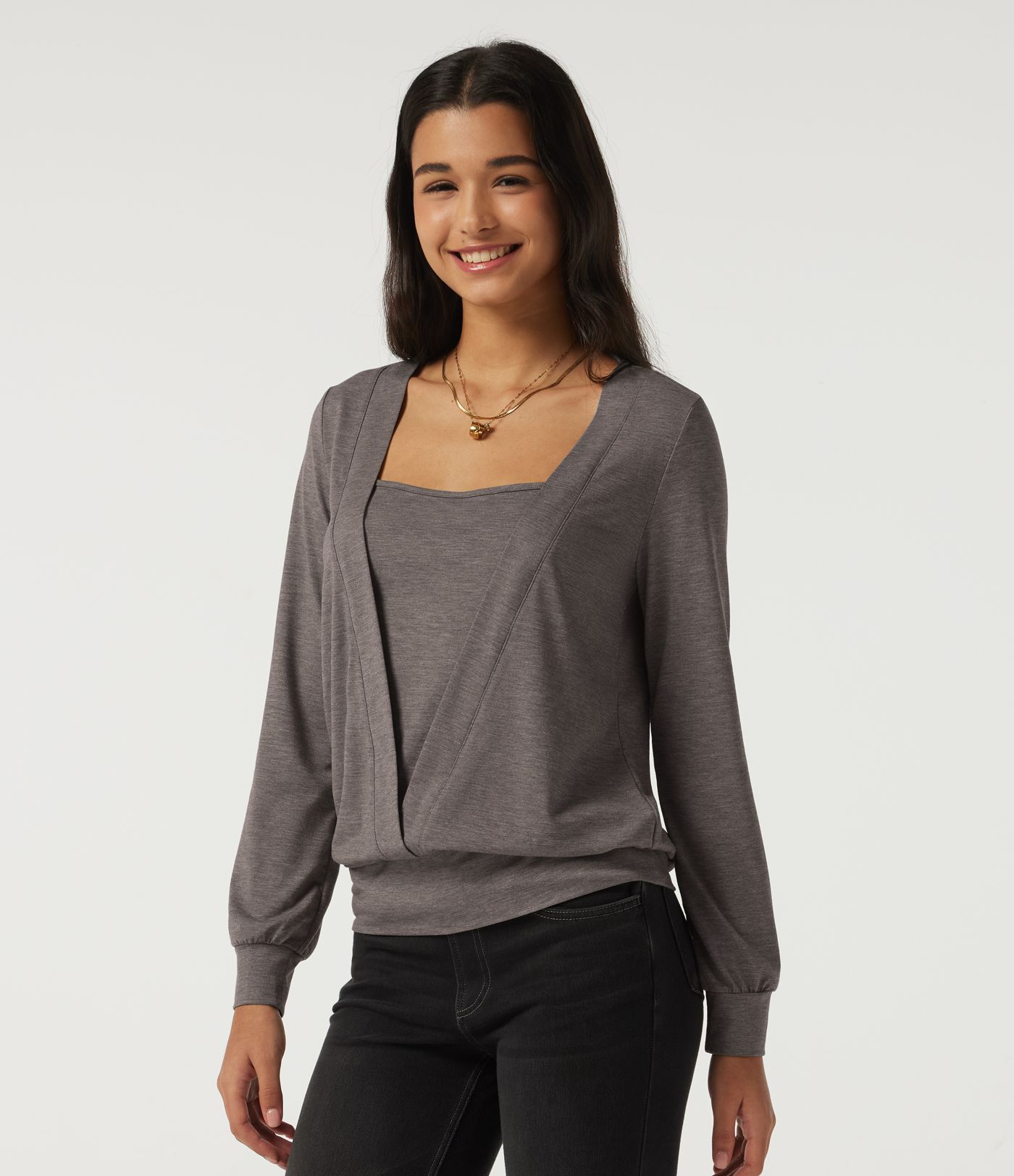 Square Neck Long Sleeve Casual Top