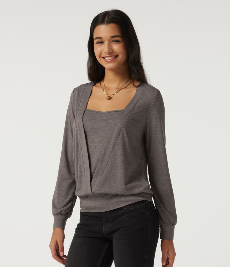 Square Neck Long Sleeve Casual Top