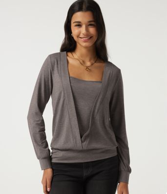 Square Neck Long Sleeve Casual Top