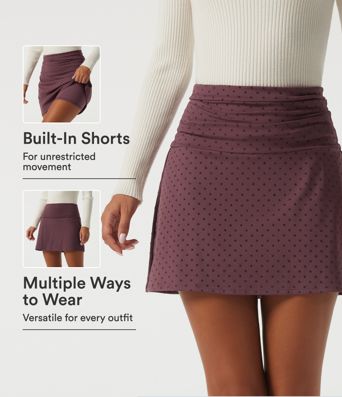 High Waisted 2-in-1 Ruched A-Line Polka Dot Velvet Casual Mini Skirt