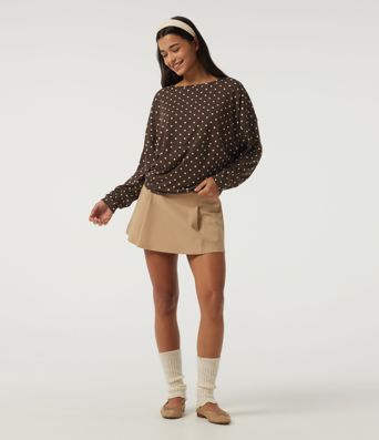 Boat Neck Dropped Long Sleeve Polka Dot Casual Top Boat Neck Dropped Long Sleeve Polka Dot Casual Top
