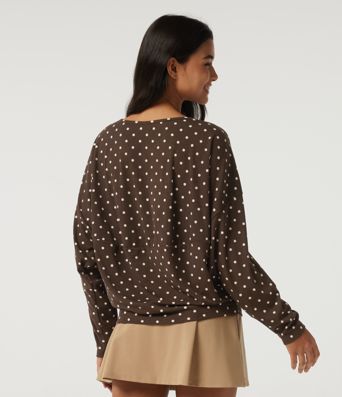 Boat Neck Dropped Long Sleeve Polka Dot Casual Top Boat Neck Dropped Long Sleeve Polka Dot Casual Top