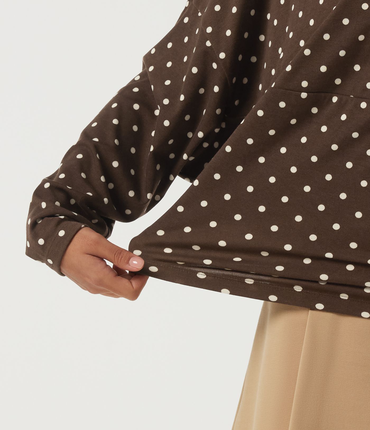 Boat Neck Dropped Long Sleeve Polka Dot Casual Top Boat Neck Dropped Long Sleeve Polka Dot Casual Top
