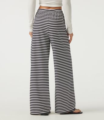 Mid Rise Drawstring Baggy Stripe Waffle Lounge Pants with Pockets