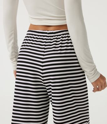 Mid Rise Drawstring Baggy Stripe Waffle Lounge Pants with Pockets