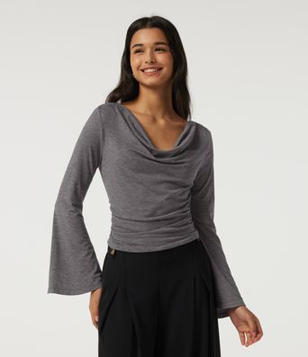 Cowl Neck Flounce Long Sleeve Casual T-Shirt Cowl Neck Flounce Long Sleeve Casual T-Shirt