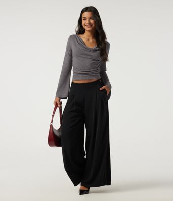 Cowl Neck Flounce Long Sleeve Casual T-Shirt Cowl Neck Flounce Long Sleeve Casual T-Shirt