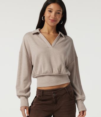 Ribbed Knit Lapel Long Sleeve Casual Top Ribbed Knit Lapel Long Sleeve Casual Top