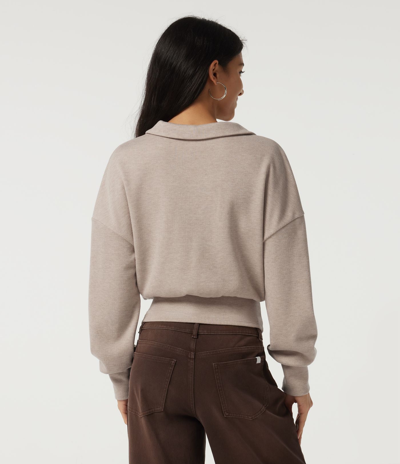 Ribbed Knit Lapel Long Sleeve Casual Top Ribbed Knit Lapel Long Sleeve Casual Top