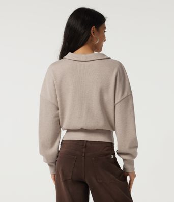 Ribbed Knit Lapel Long Sleeve Casual Top Ribbed Knit Lapel Long Sleeve Casual Top
