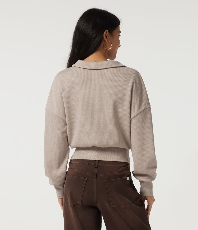 Ribbed Knit Lapel Long Sleeve Casual Top Ribbed Knit Lapel Long Sleeve Casual Top