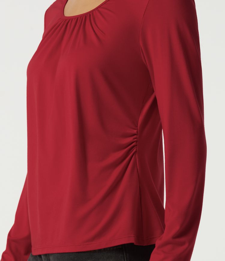 U Neck Long Sleeve Ruched Work Top