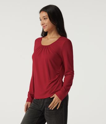 U Neck Long Sleeve Ruched Work Top