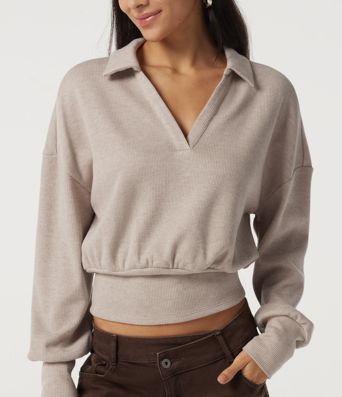 Ribbed Knit Lapel Long Sleeve Casual Top Ribbed Knit Lapel Long Sleeve Casual Top