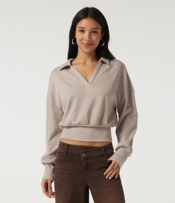 Ribbed Knit Lapel Long Sleeve Casual Top Ribbed Knit Lapel Long Sleeve Casual Top