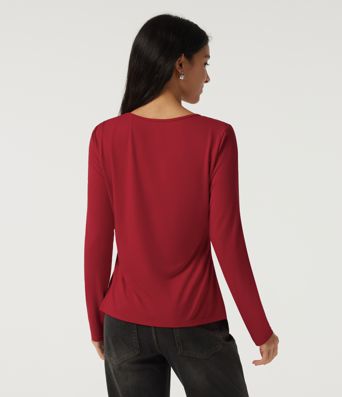 U Neck Long Sleeve Ruched Work Top