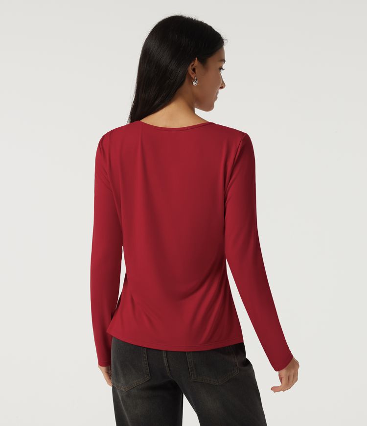 U Neck Long Sleeve Ruched Work Top