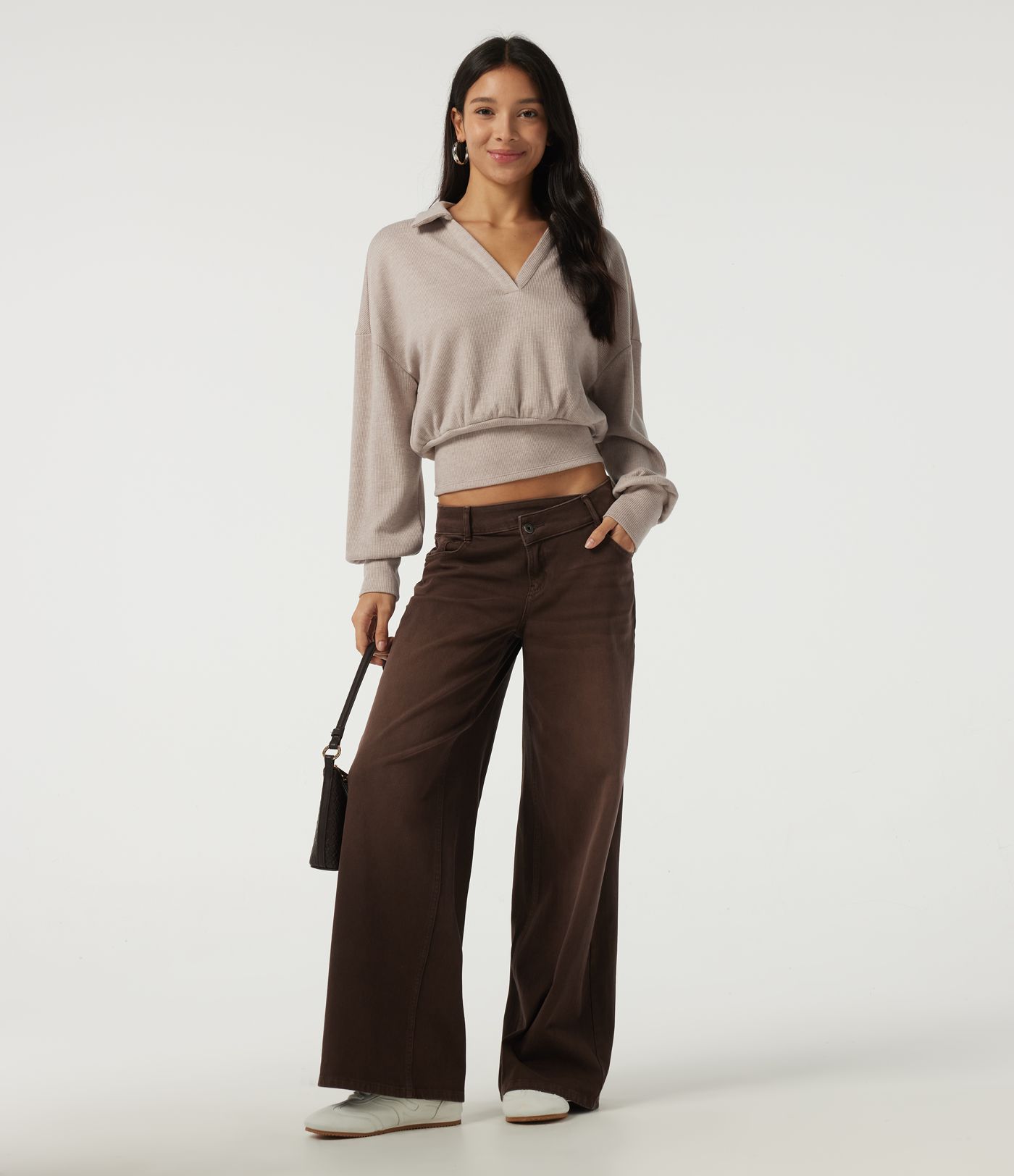 Ribbed Knit Lapel Long Sleeve Casual Top Ribbed Knit Lapel Long Sleeve Casual Top