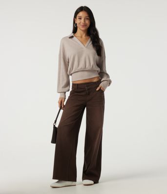 Ribbed Knit Lapel Long Sleeve Casual Top Ribbed Knit Lapel Long Sleeve Casual Top