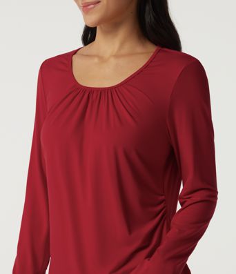 U Neck Long Sleeve Ruched Work Top