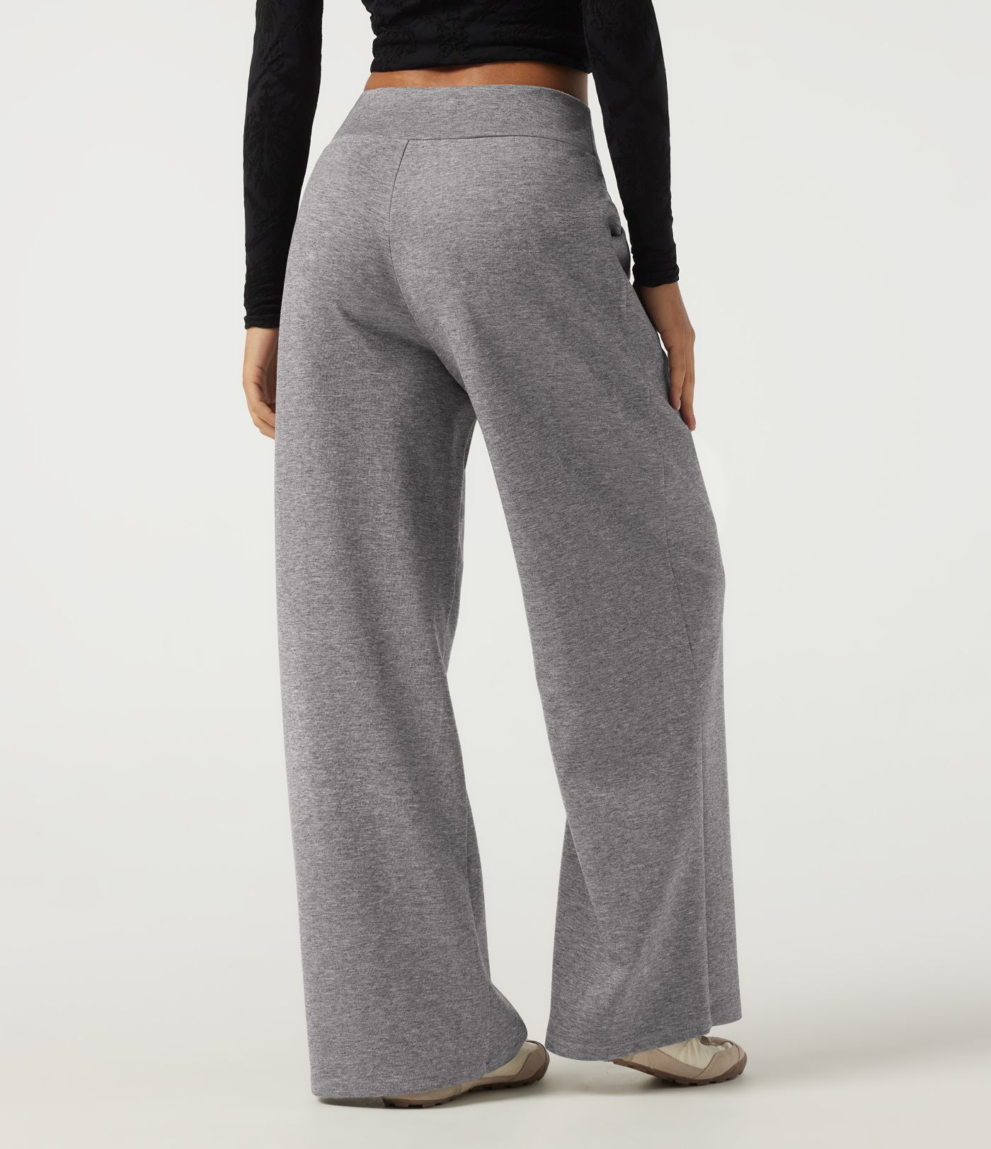 Mid Rise Crossover Wide Leg Casual Sweatpants with Pockets