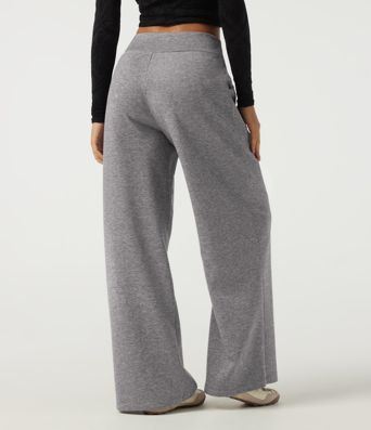 Mid Rise Crossover Wide Leg Casual Sweatpants with Pockets