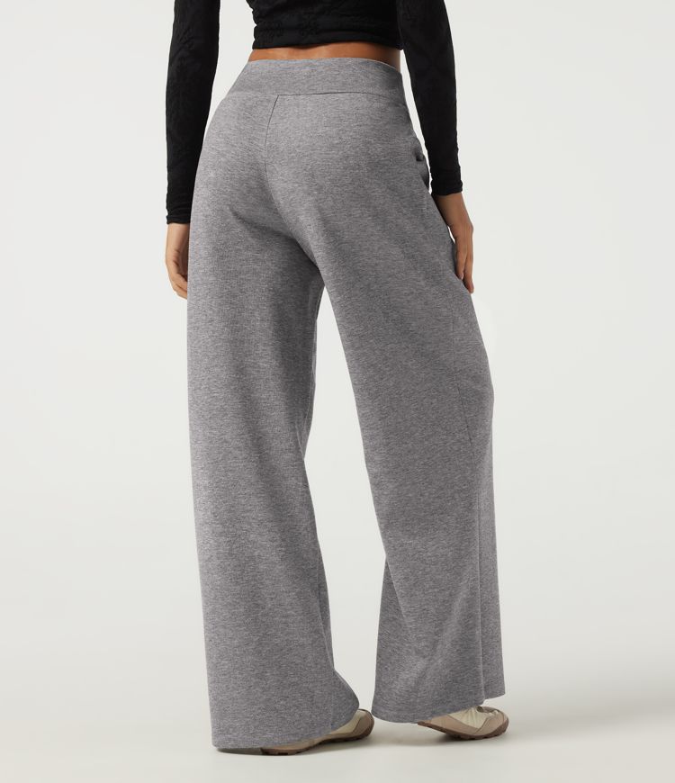 Mid Rise Crossover Wide Leg Casual Sweatpants with Pockets