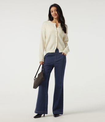 Halara Flex™ High Waisted Casual Cotton Flare Jeans with Pockets 
