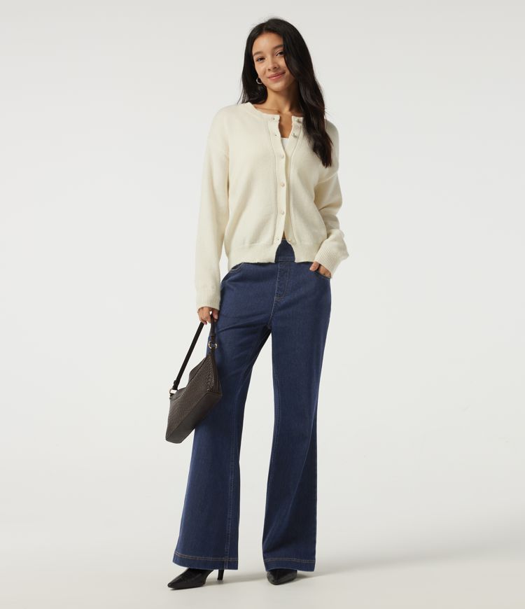 Halara Flex™ High Waisted Casual Cotton Flare Jeans with Pockets 