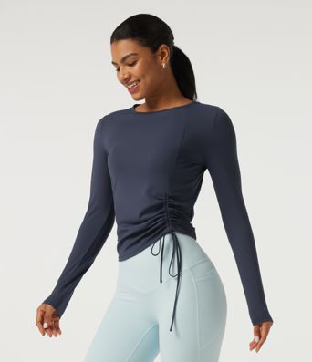 SoftlyZero™ Airy Round Neck Long Sleeve Ruched InstantCool Yoga Sports Top