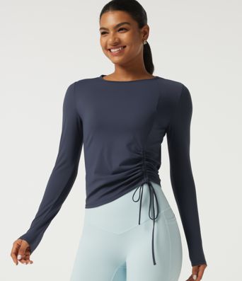 SoftlyZero™ Airy Round Neck Long Sleeve Ruched InstantCool Yoga Sports Top