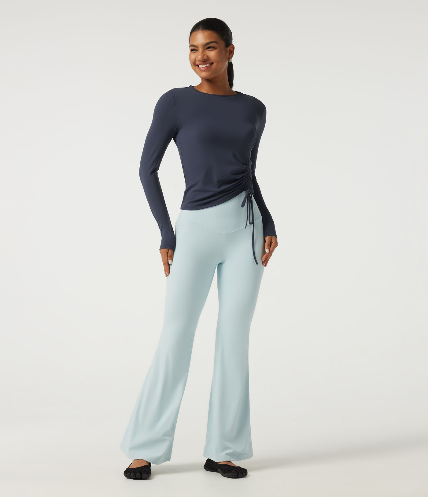 SoftlyZero™ Airy Round Neck Long Sleeve Ruched InstantCool Yoga Sports Top