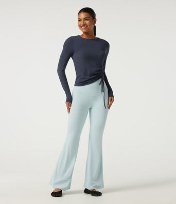 SoftlyZero™ Airy Round Neck Long Sleeve Ruched InstantCool Yoga Sports Top