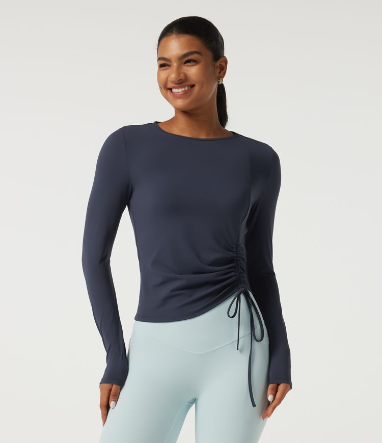 SoftlyZero™ Airy Round Neck Long Sleeve Ruched InstantCool Yoga Sports Top