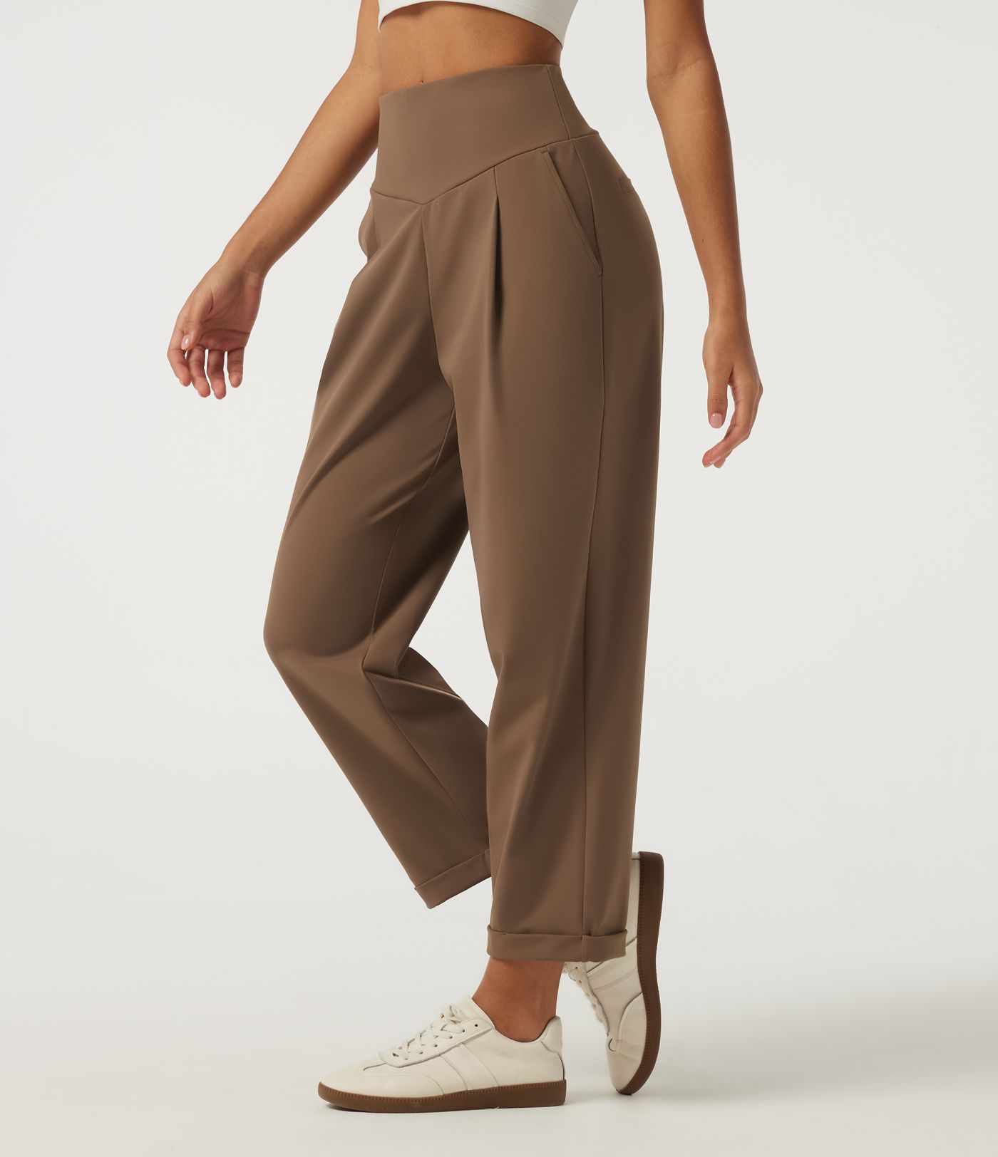 Halara Flex™ DayStretch High Waisted Tapered Rolled Hem Work Pants with Pockets Halara Flex™ DayStretch High Waisted Tapered Rolled Hem Work Pants with Pockets