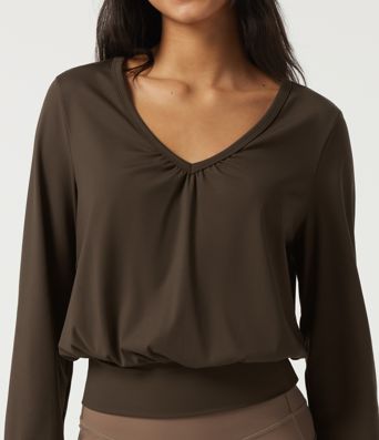 SoftlyZero™ Airy V Neck Long Sleeve Ruched InstantCool Yoga Sports Top SoftlyZero™ Airy V Neck Long Sleeve Ruched InstantCool Yoga Sports Top