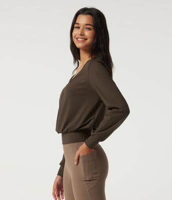 SoftlyZero™ Airy V Neck Long Sleeve Ruched InstantCool Yoga Sports Top SoftlyZero™ Airy V Neck Long Sleeve Ruched InstantCool Yoga Sports Top