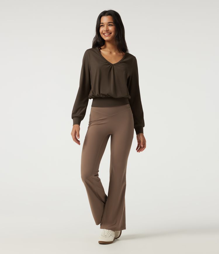 SoftlyZero™ Airy V Neck Long Sleeve Ruched InstantCool Yoga Sports Top SoftlyZero™ Airy V Neck Long Sleeve Ruched InstantCool Yoga Sports Top