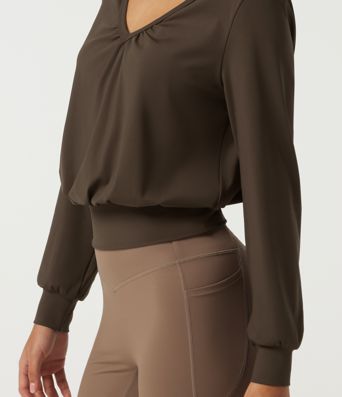 SoftlyZero™ Airy V Neck Long Sleeve Ruched InstantCool Yoga Sports Top SoftlyZero™ Airy V Neck Long Sleeve Ruched InstantCool Yoga Sports Top